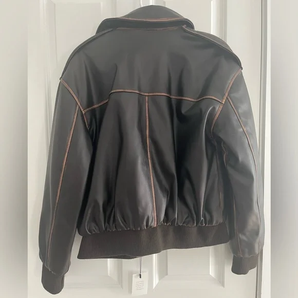 L’Academie - Bo Faux Leather Jacket in Brown, S - Picture 5 of 10